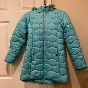 Girl’s Teal Snow Jacket with Removable Faux Fur Hood